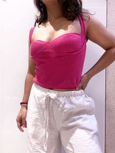 Hot Pink Ribbed Bustier Top