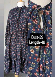 Navy Floral Print Midi Dress