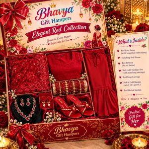 Red Embroidered Net Saree gift hamper
