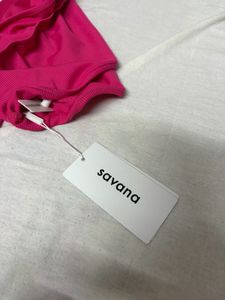 Savana Hot Pink Ribbed Off-Shoulder Top