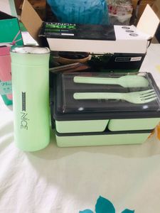 Green Lunch Box & 😋Water Bottle Set