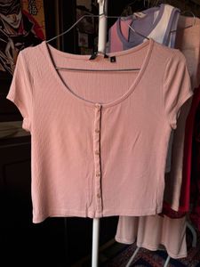 Ribbed Button-Front Tee