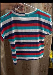 Striped Tie-Front Crop Top with Smiley Face
