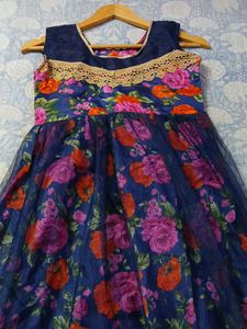 Navy Floral Print Anarkali