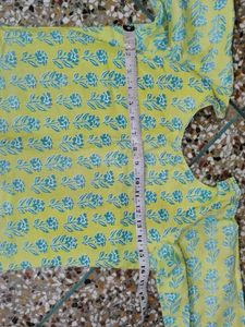 Yellow Kurta with Blue Floral Print