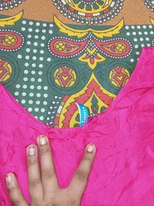 Vibrant Pink Kurta with Gold Embroidery