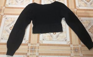 Black Cropped Button-Up Cardigan
