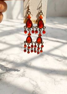Orange Beaded Chandelier Earrings