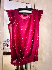 Polka Dot Ruffle Sleeve Top