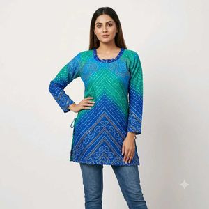 Blue & Green Bandhani Print Kurta
