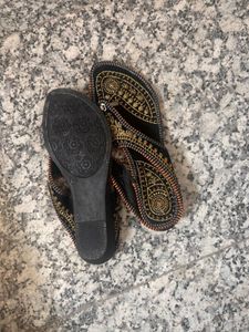 Embroidered Black Flip-Flop Sandals