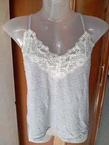 Grey Lace Trim Cami Top