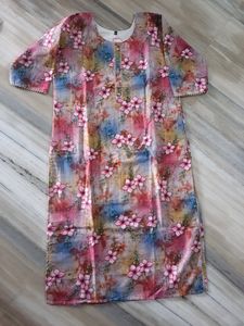 Multicolor Floral Maslin Kurti With Dupatta