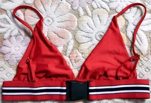 Red Triangle Bra with Striped Band