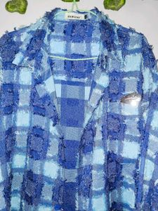 Blue Plaid Textured Jacket