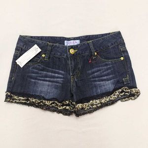 Denim Shorts with Leopard Detail