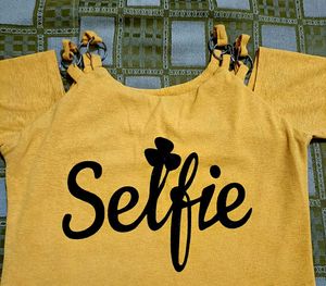 Yellow 'Selfie' Cold Shoulder Top