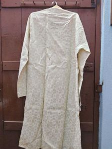 Elegant Cream and Maroon Trim kurta with pajama