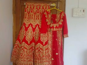 Red &amp; Gold Embroidered Lehenga Choli Set