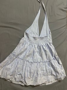Blue Halter Neck Tiered Dress