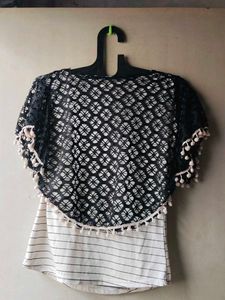 Chic Black Lace Overlay Tunic Top