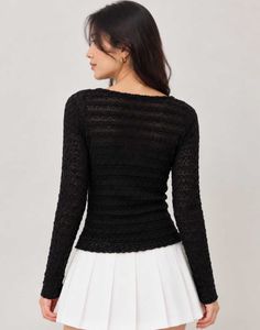 Stylish Black Knit Textured Top