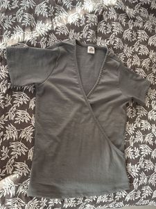 Gray Ribbed Wrap Top
