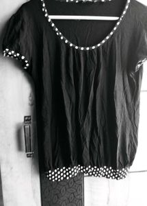 Black Polka Dot Trim Top