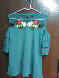 Embroidered Cold Shoulder Top
