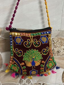 Embroidered Peacock Crossbody Bag