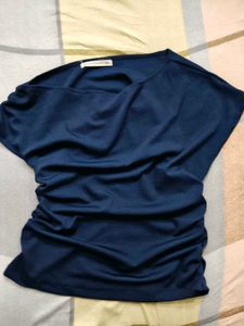 Drop shoulder Navy Blue Drape Top