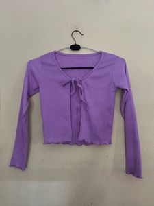 Cute Purple Tie-Front Cardigan