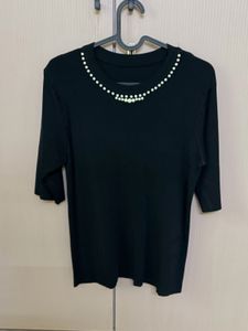 Elegant Black Top with Pearl Embellishment