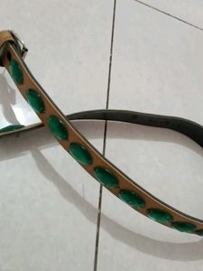 Brown Leather Belt with Green Jewels