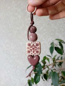 Handmade Beaded Heart & Floral Keychain