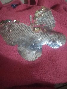 Pink Knit Sweater - Butterfly Sequin