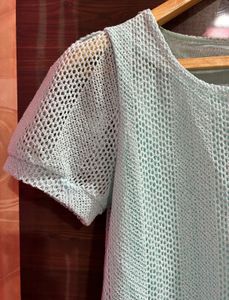 Light Blue Mesh Knit Top