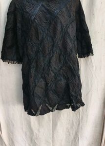 77209. Elegant Black Textured Kurta
