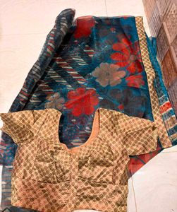 Beautiful Blue Floral Saree with Blouse