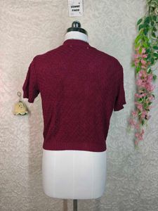 Zara Burgundy Knit Cardigan with Blue Buttons