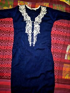 Stylish Blue Kurta with White Embroidery