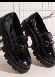 Glossy Black Chain Loafers