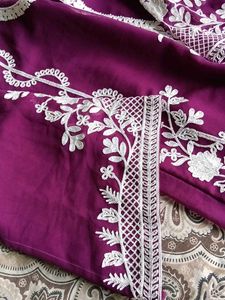 Elegant Purple Kurta with White Embroidery