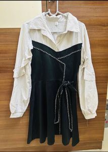 korean Black & White Dress-s size