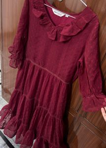 Burgundy Ruffled Tiered Dress