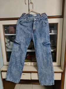 Trendy Acid Wash Cargo Jeans