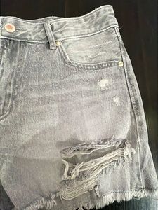 Grey Distressed Denim Shorts