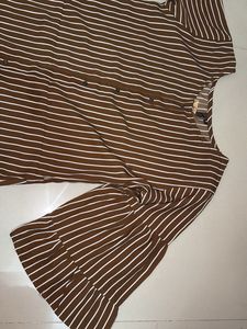 Brown Striped Flared Sleeve Tunic