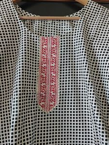 Elegant Checked Kurta with Embroidery