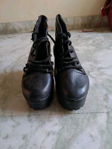 Black Heeled Boots with Buckle Detail